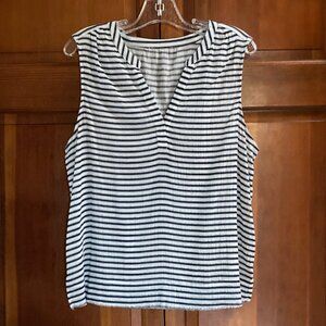Blue and White Stripped V Neck Sleeveless Shirt - Blouse - Size Large - No tags